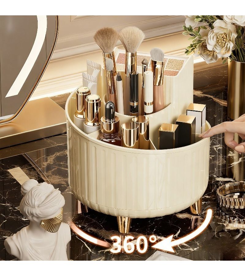 1 قطعة صندوق تخزين دوار بزاوية 360 درجة، حجيرة كبيرة مفتوحة، منظم مكتب أبيض، 4 طبقات بتصميم 45 درجة، حامل أقلام، فرش مكياج، مستلزمات فنية، دلو تخزين للمكتب والحرف اليدوية - Image 1