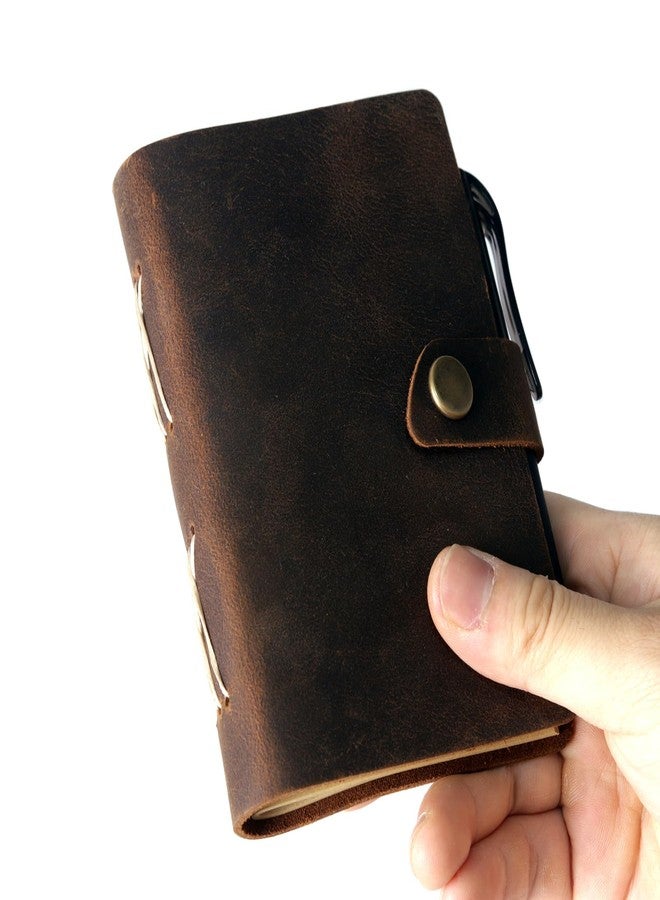 Fishknow Pocket Notebook with Pen,Genuine Leather Journal Mini Notebook Small Unlined Notepad for Women Men(Dark Brown) - Image 1