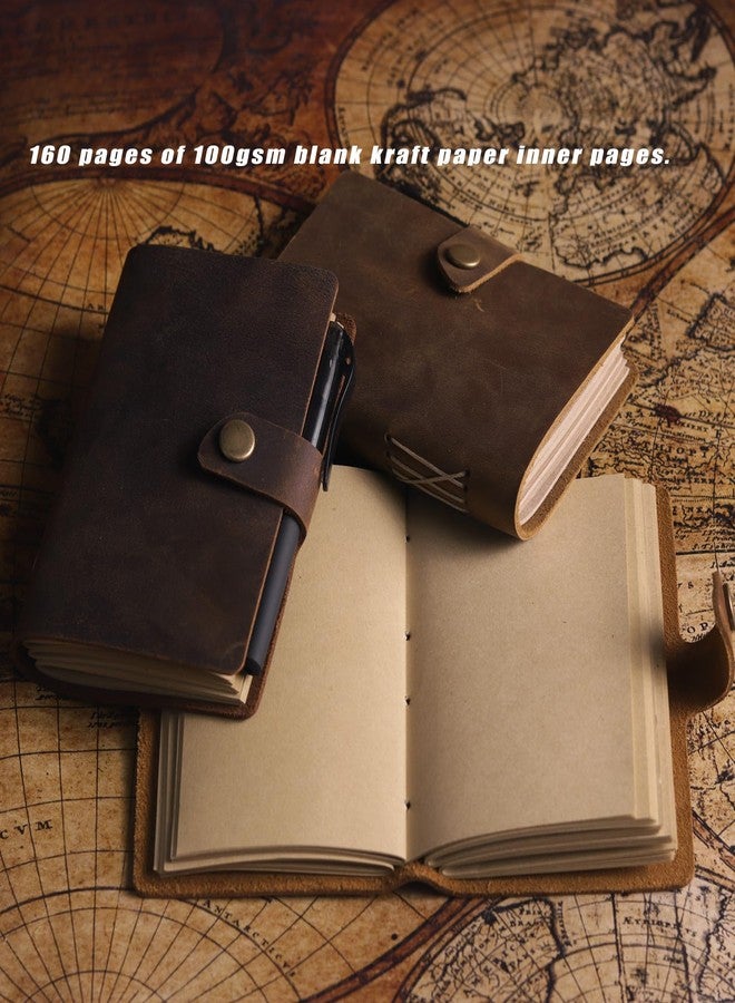 Fishknow Pocket Notebook with Pen,Genuine Leather Journal Mini Notebook Small Unlined Notepad for Women Men(Dark Brown) - Image 3