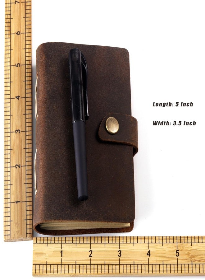 Fishknow Pocket Notebook with Pen,Genuine Leather Journal Mini Notebook Small Unlined Notepad for Women Men(Dark Brown) - Image 2