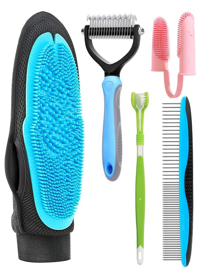 ROFROX 5-in-1 Puppy Bathing Supplies- Pet Bathing Glove, Three-Sided Toothbrush, Double-Sided Detangling Comb, Double-Row Grooming Comb, and Finger Toothbrush for Dogs and Cats - Pet Care Kit - Image 1