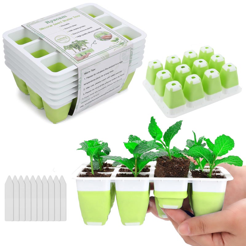 Ryscam 6pcs Reusable Seed Starter Kit, 72 Cells Seed Starter Trays, Silicone Seedling Starter Trays for Starting Plant Seeds with Flexible pop-Out Cells, Indoor Gardening Plant Germination Trays - Image 1