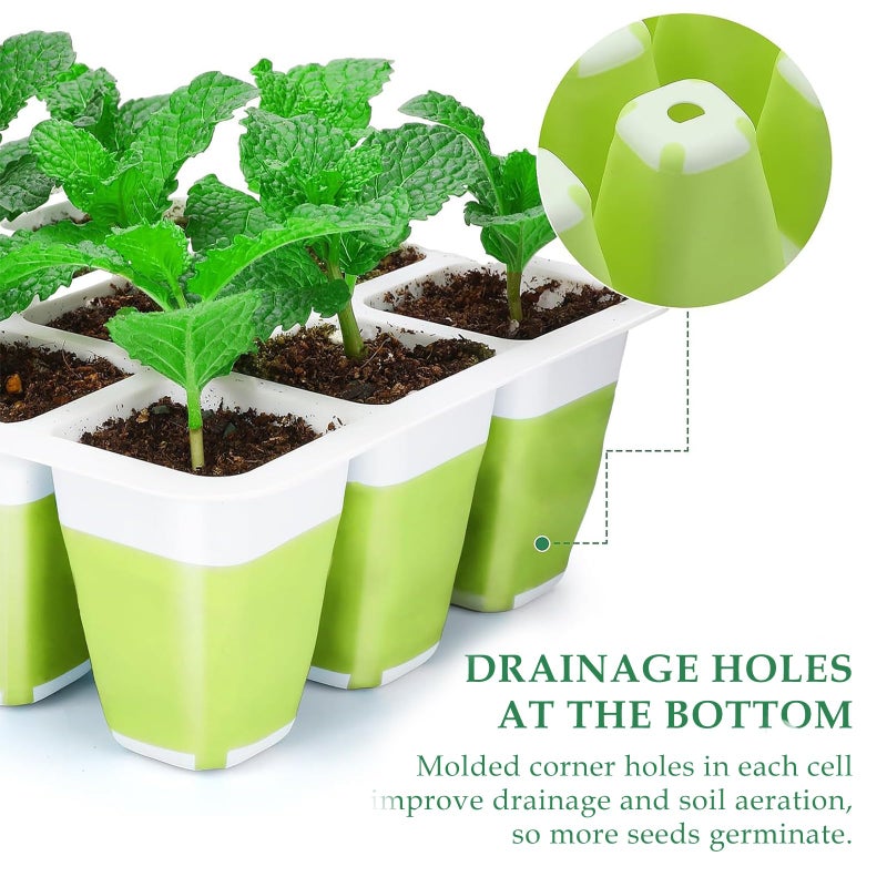 Ryscam 6pcs Reusable Seed Starter Kit, 72 Cells Seed Starter Trays, Silicone Seedling Starter Trays for Starting Plant Seeds with Flexible pop-Out Cells, Indoor Gardening Plant Germination Trays - Image 2