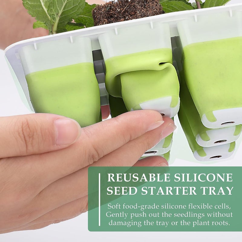 Ryscam 6pcs Reusable Seed Starter Kit, 72 Cells Seed Starter Trays, Silicone Seedling Starter Trays for Starting Plant Seeds with Flexible pop-Out Cells, Indoor Gardening Plant Germination Trays - Image 3