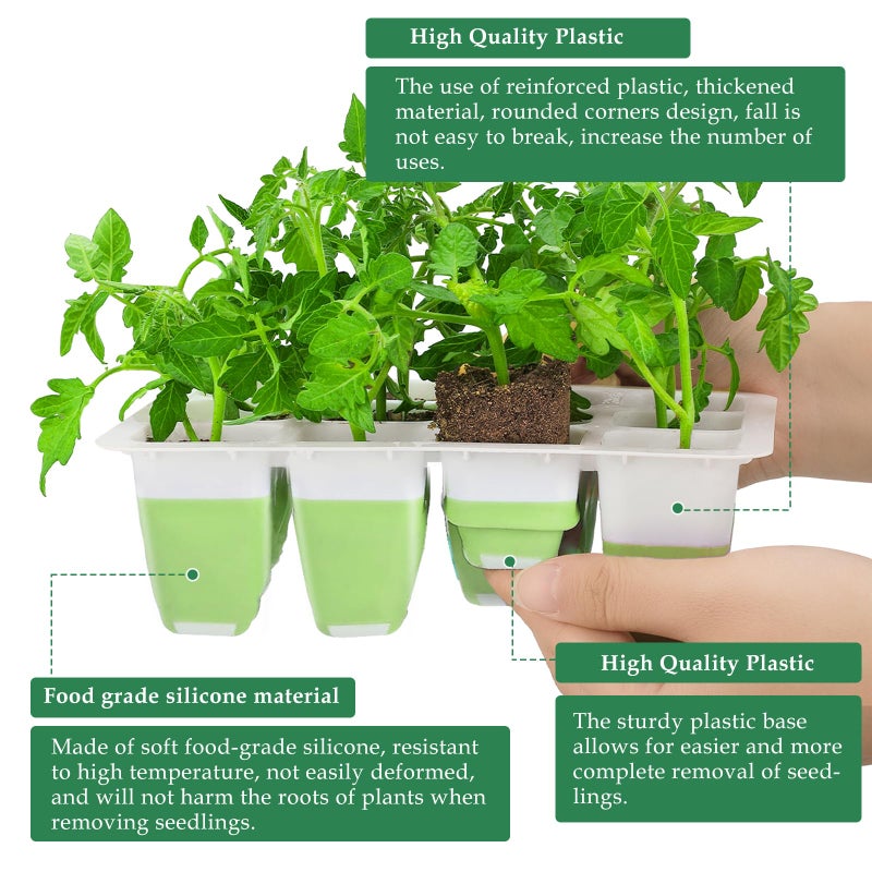 Ryscam 6pcs Reusable Seed Starter Kit, 72 Cells Seed Starter Trays, Silicone Seedling Starter Trays for Starting Plant Seeds with Flexible pop-Out Cells, Indoor Gardening Plant Germination Trays - Image 4