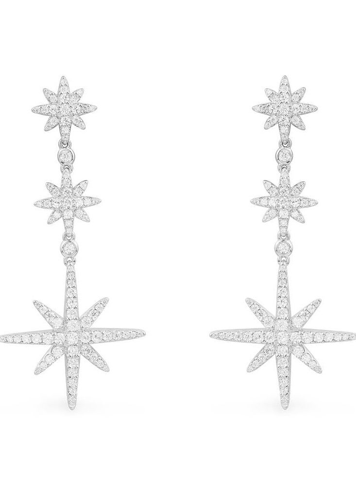 Artsy Silver - Triple Pole Star Drop silver Earrings - Silver - Image 1