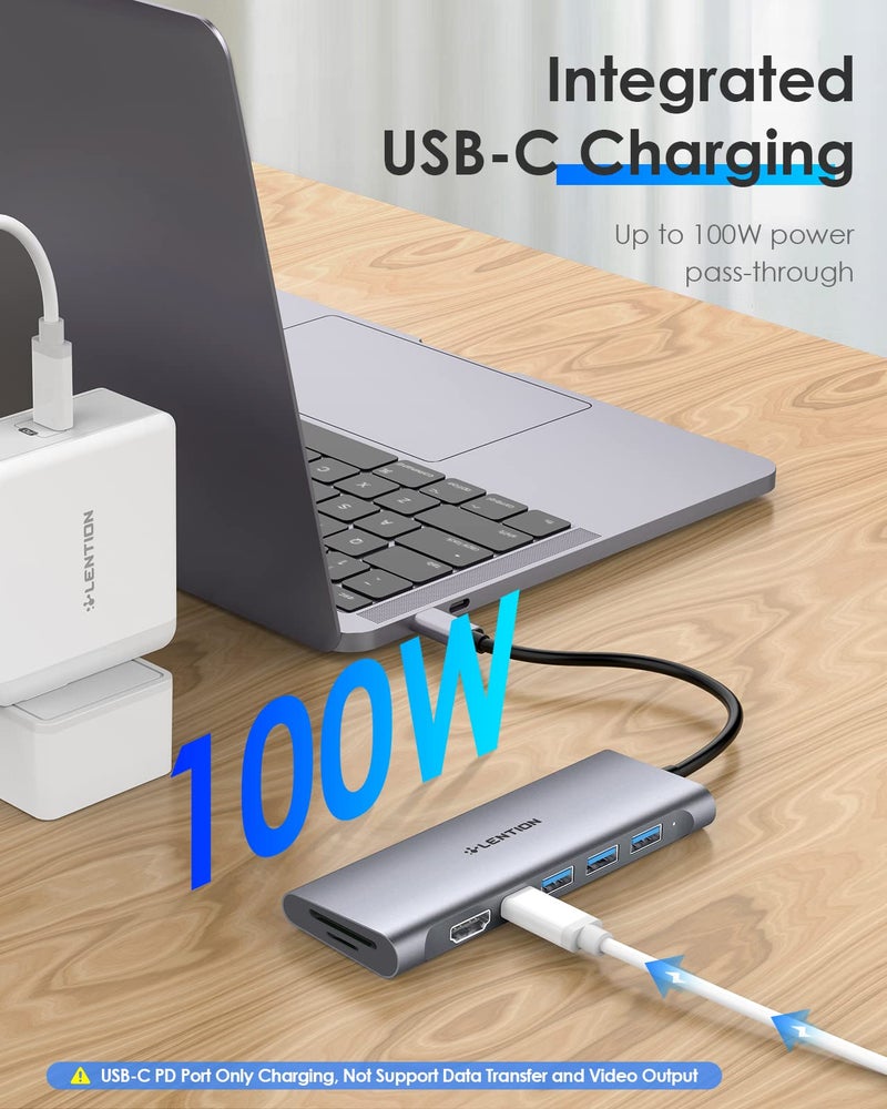 Lention محور متعدد المنافذ USB C من LENTION مع HDMI بدقة 4K، 3 منافذ USB 3.0، قارئ بطاقات SD/Micro SD 3.0، متوافق مع 100W PD لجهاز MacBook Pro 2025-2016، Mac Air الجديد، وأجهزة Type C الأخرى، محول سائق مستقر (C36B، رمادي فضائي) - Image 5