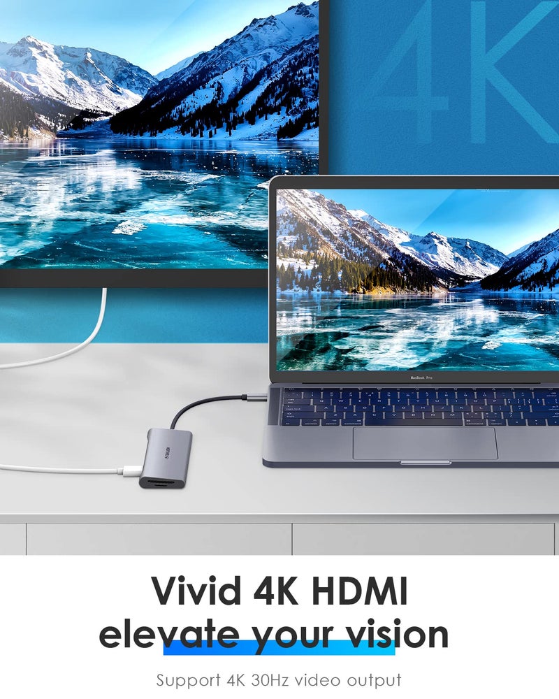 Lention محور متعدد المنافذ USB C من LENTION مع HDMI بدقة 4K، 3 منافذ USB 3.0، قارئ بطاقات SD/Micro SD 3.0، متوافق مع 100W PD لجهاز MacBook Pro 2025-2016، Mac Air الجديد، وأجهزة Type C الأخرى، محول سائق مستقر (C36B، رمادي فضائي) - Image 3
