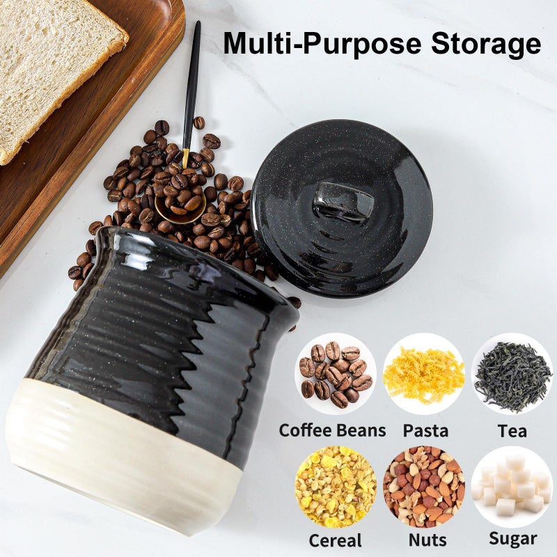 Tikooere Ceramic Food Storage Jar,Coffee Canister for Countertop with Lids Airtight,Large Flour,Spices,Beans,Rice and Candies Containers for Kitchen and Home,Farmhouse Kitchen Decor,35 OZ Black - Image 3