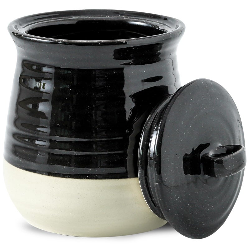 Tikooere Ceramic Food Storage Jar,Coffee Canister for Countertop with Lids Airtight,Large Flour,Spices,Beans,Rice and Candies Containers for Kitchen and Home,Farmhouse Kitchen Decor,35 OZ Black - Image 1