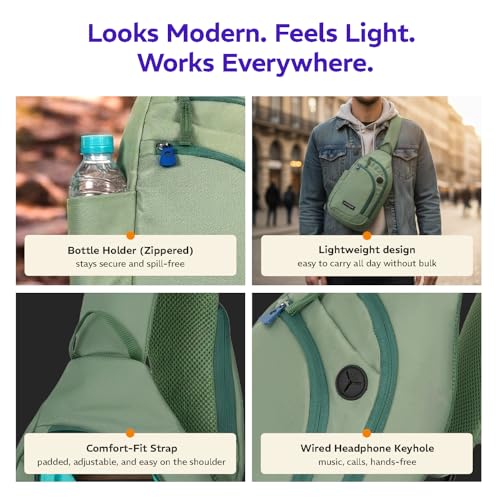 Provogue Bolt Crossbody Bag for Men and Women, Sling Bag, Small Backpack, Multi-pocket Bag for Travel, Chest Bag with 8" Tab Pocket, One Side Shoulder Bag, Sage Green - Image 5