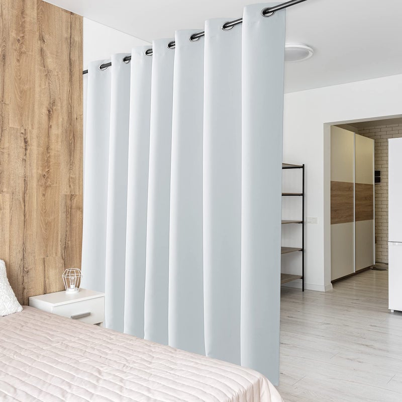 PONY DANCE Extra Wide Room Divider Privacy Curtain  Long Eyelet Thermal Insulated Curtain Super Soft Room Darkening  Energy Saving  Soundproof Panel 1 Panel 100 x 95 Inch Greyish White