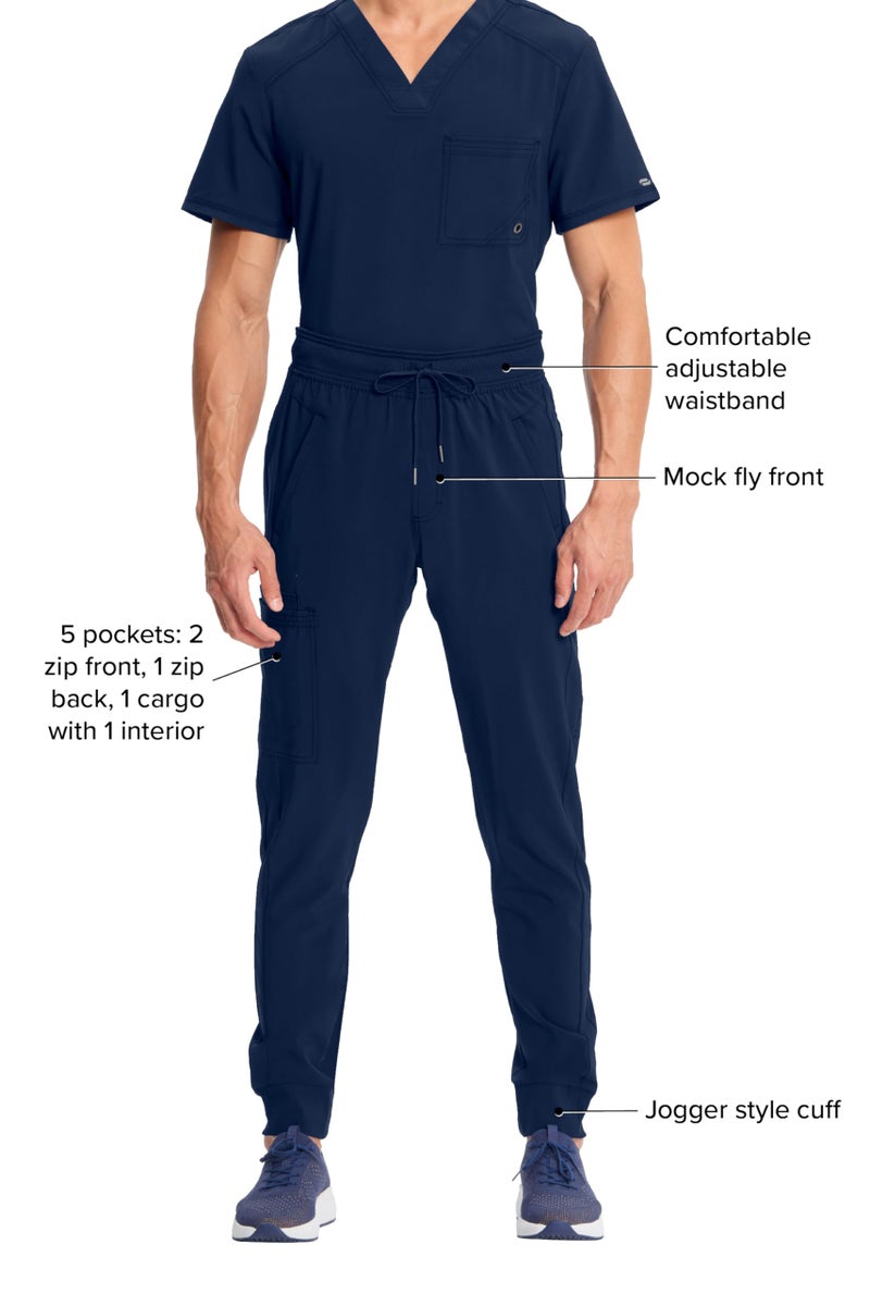 Cherokee Infinity Men's Jogger Pants with Drawstring Waist Mid Rise 5 Pockets Bottoms CK004A, XL, Navy - Image 5
