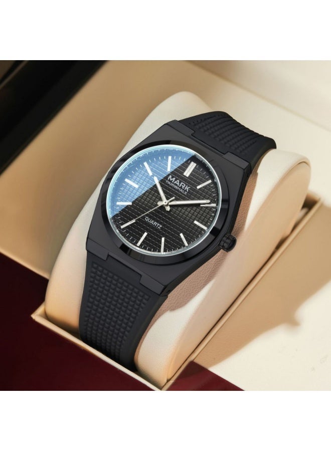 Mark Fairwhale Men's Quartz Watch with Black Silicone Strap, Water Resistant Round Dial, Black Case - Image 2