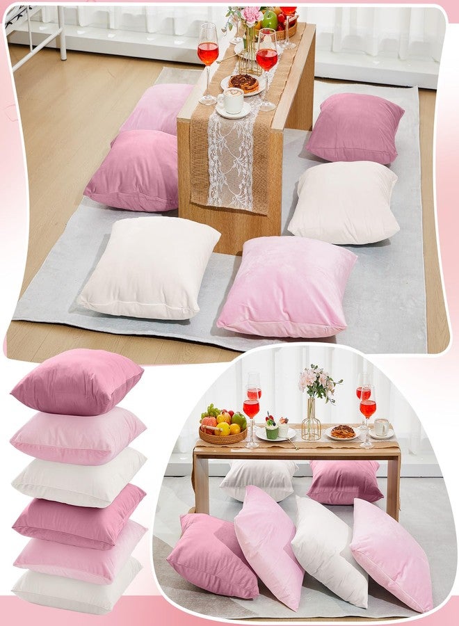 Berlune 6 Pcs Velvet Throw Pillow Covers 18" x 18" Decorative Cushion Cases Soft Pillowcase for Picnic Coquette Party Accessories Bedroom Living Room Decor, No Inserts (Pink Series) - Image 5