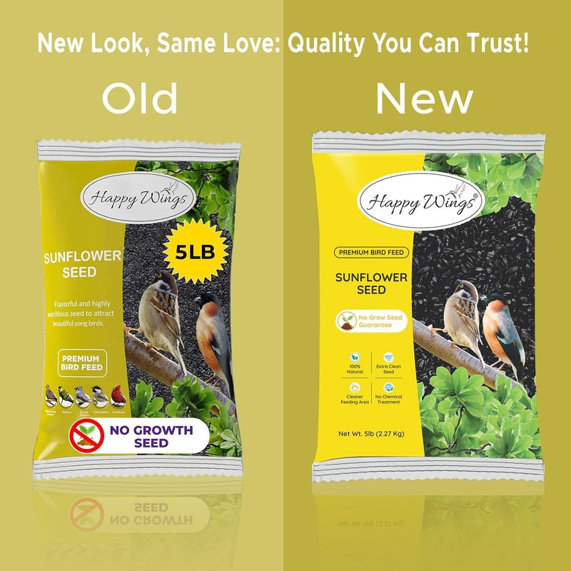 Happy Wings Black Oil Sunflower Seeds for Wild Birds 5 lbs No Grow Seed I High-Energy Bird Food Ideal for Finches, Sparrows, and More I All Year-Round Feeding. - Image 2