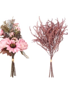 Excefore 2 Pack Pink Artificial Flowers, Silk Peony Fake Fern Artificial Sunflower Flowers Bouquets, Suitable for Wedding Centerpieces Bridal Bouquets, Table Centerpieces, Home Decorations  - Image 1
