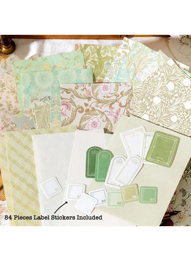 ARTSMONA 240 Pcs Vintage Floral Scrapbook Paper & Textured Paper & Label Journaling Stickers Assorted Set - 6 Pack Mixed Special Paper for Scrapbooking Planner Junk Journal Supplies Collage 4.1x5.8 Inch A6 - Image 4