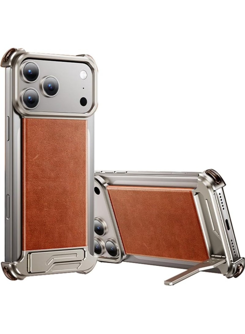 general Magnetic Case for iPhone 17 Pro 2025 Frameless Luxury Metal Leather Cover with Stand Mobile Phone Case Supports Wireless Charging - Image 1