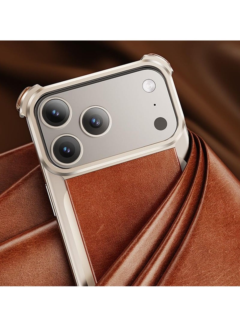 general Magnetic Case for iPhone 17 Pro 2025 Frameless Luxury Metal Leather Cover with Stand Mobile Phone Case Supports Wireless Charging - Image 5