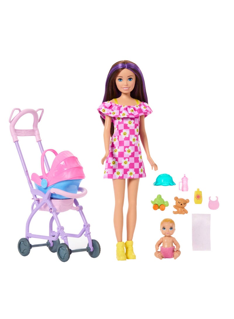 Barbie Skipper Babysitters Inc. Playset with Brunette Doll, Blonde Baby Doll, Stroller with Removable Car Seat & 7 Accessories - Image 1