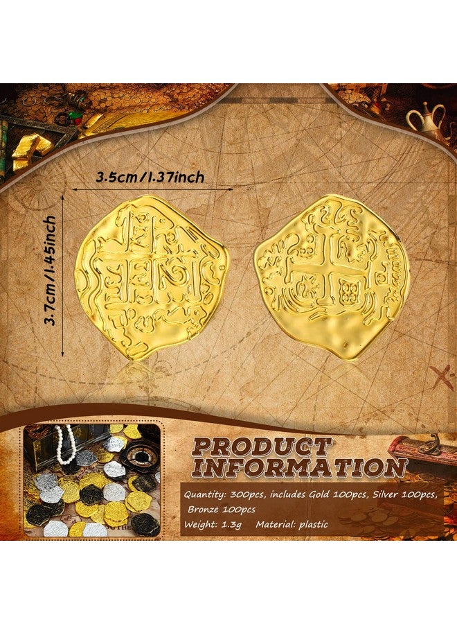Charniol 300 Pcs Pirate Gold Coins Plastic Doubloon Bulk Kids Fake Play for Party Treasure Chest Games Tokens Toys Cosplay, Gold, Silver, Bronze (Irregular) - Image 3