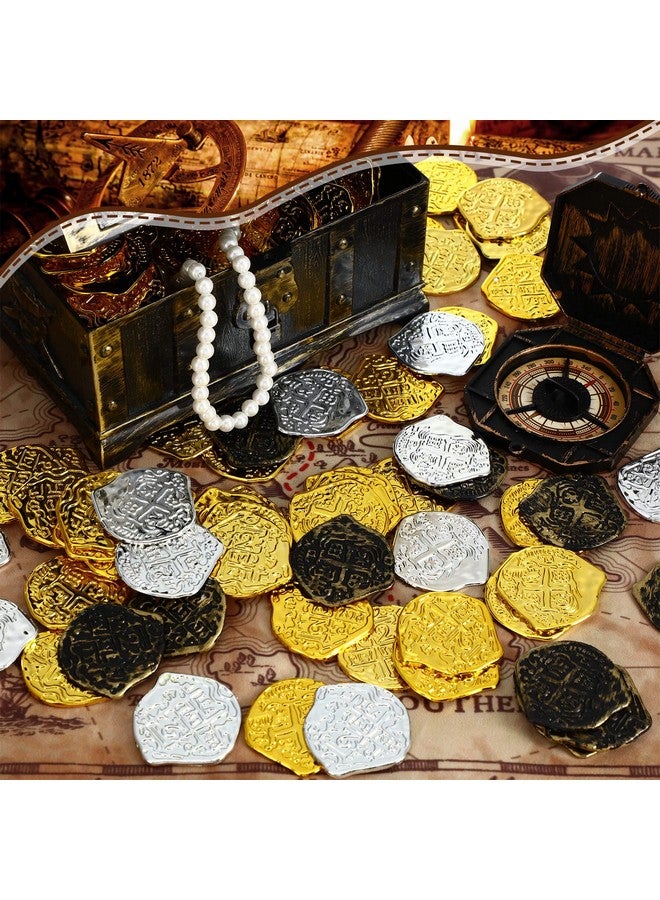 Charniol 300 Pcs Pirate Gold Coins Plastic Doubloon Bulk Kids Fake Play for Party Treasure Chest Games Tokens Toys Cosplay, Gold, Silver, Bronze (Irregular) - Image 2