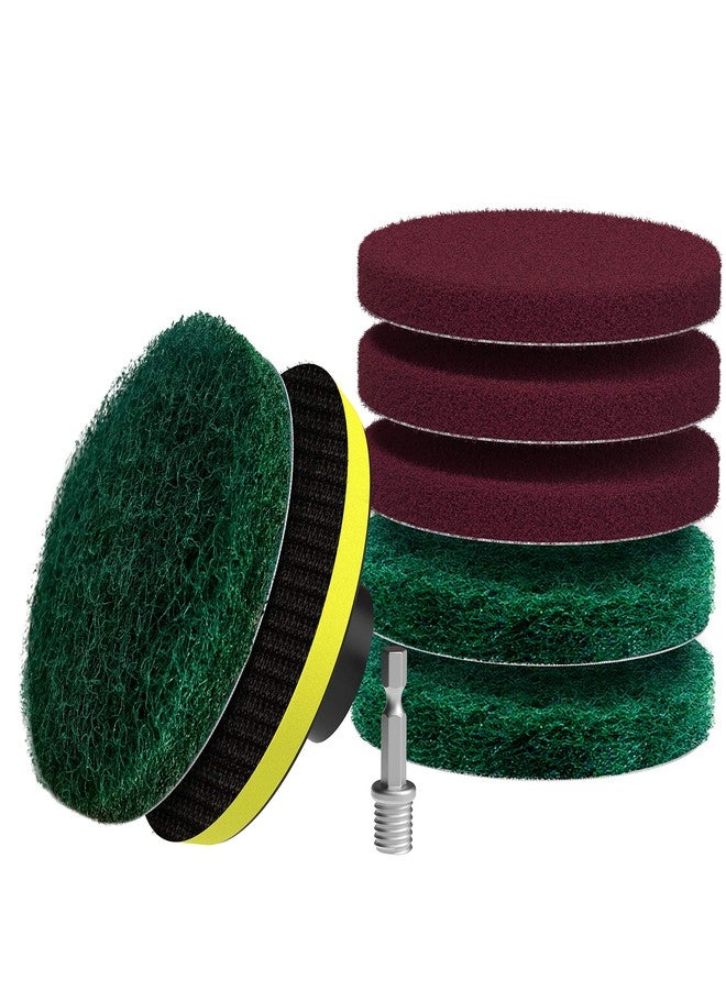 SCRUBIT Drill Brush Power Scouring Pads - Heavy Duty Tub and Tile Cleaner - Drill Scrubber Brush kit Includes Drill Attachment, 3 Red, 3 Stiff Green Scrubber Pads - Image 1