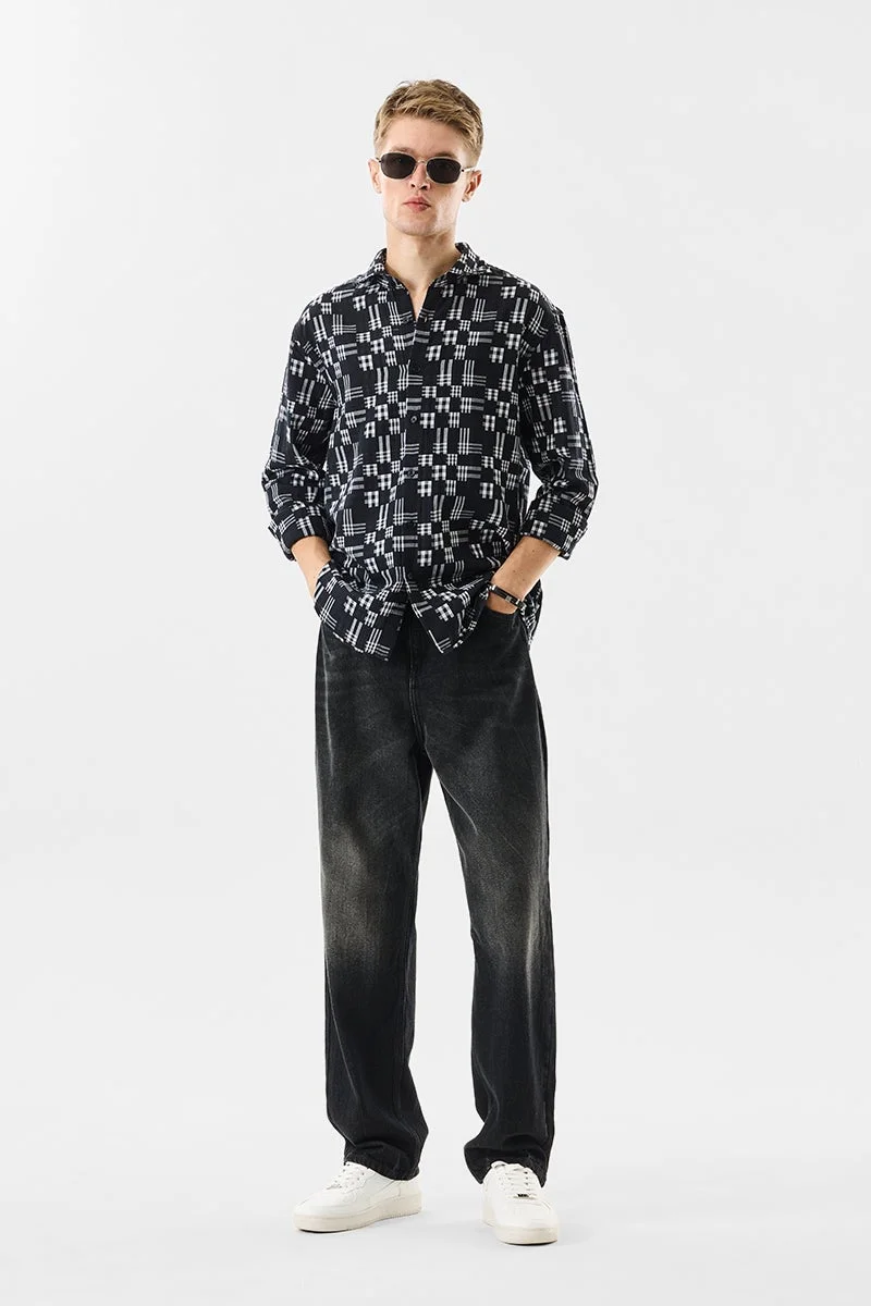 سنيتش قميص قطني % بنقوش مربعات بقصة عادية