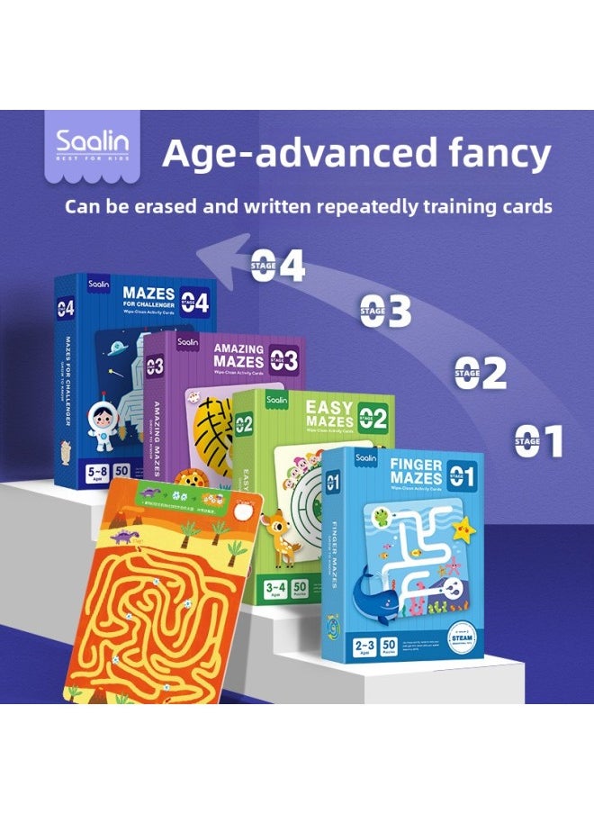 Saalin Salin Age Advanced Thinking Maze Training Card Can Repeatedly Erase Children's Concentration Educational Toys-Color:[advanced Combination For 4-8 Years Old] Advanced + Challenges