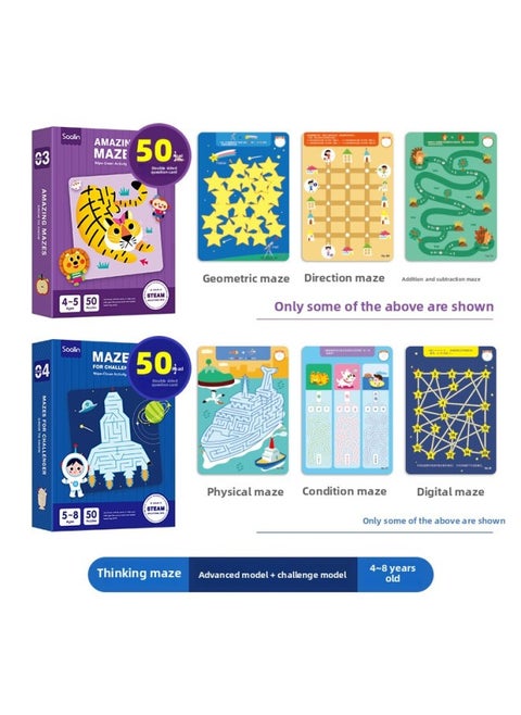 Saalin Salin Age Advanced Thinking Maze Training Card Can Repeatedly Erase Children's Concentration Educational Toys-Color:[advanced Combination For 4-8 Years Old] Advanced + Challenges