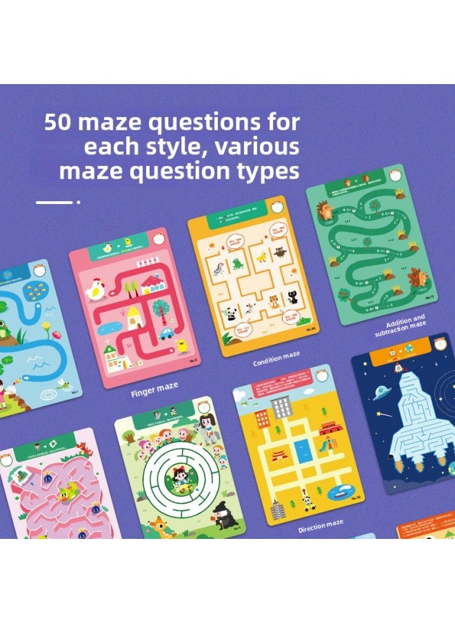 Saalin Salin Age Advanced Thinking Maze Training Card Can Repeatedly Erase Children's Concentration Educational Toys-Color:[advanced Combination For 4-8 Years Old] Advanced + Challenges