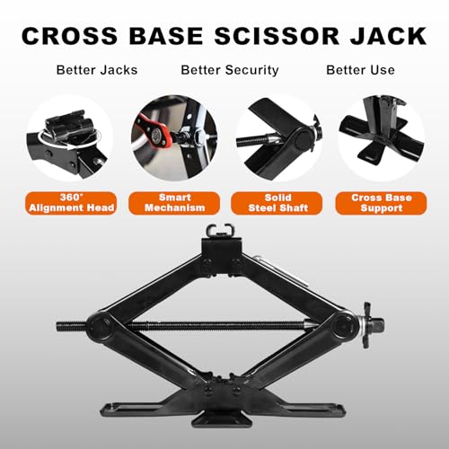 Big RED Wide Base Cross Car Scissor Jack Steel Portable Quick Lift Tire Jacks Include Ratchet Wrench for Car Truck Sedans and MPV 2 Ton 4409 lbs Capacity Black - Image 4