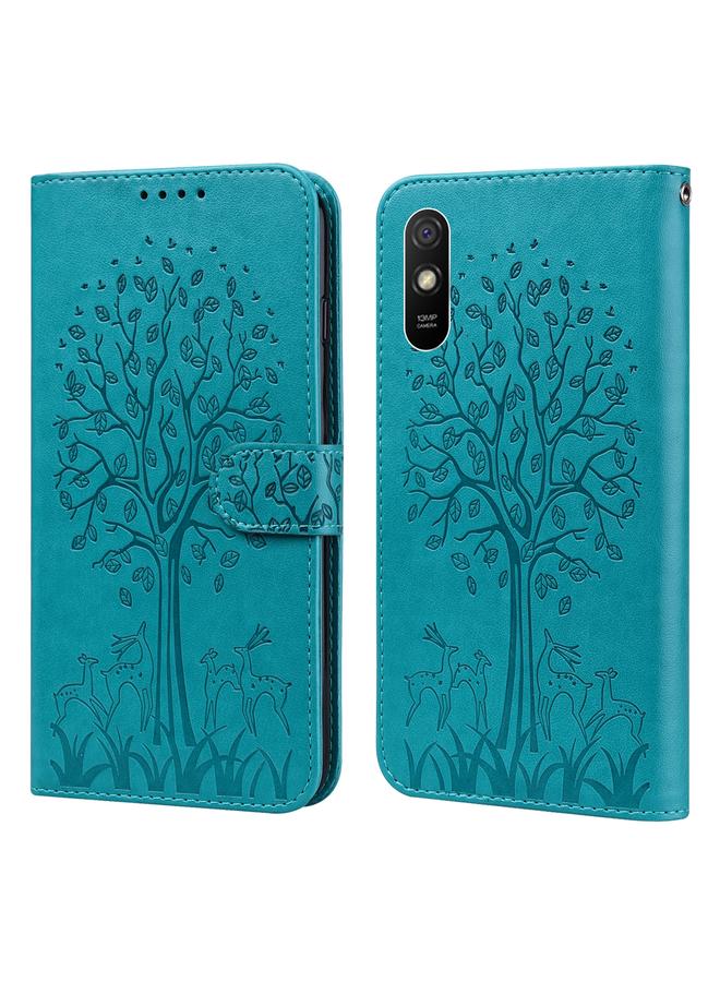 The Bros Case For Xiaomi Redmi 9A Tree & Deer Pattern Pressed Flip Leather Phone Case