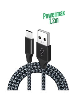 PowerMax Powermax USB-C to USB-A Data Cable, Premium Braided, 1200mm, Black – Compatible with Samsung Galaxy, Laptops, Nintendo Switch, Huawei MateBook X Pro, iPad Mini 6, and more.  - Image 1