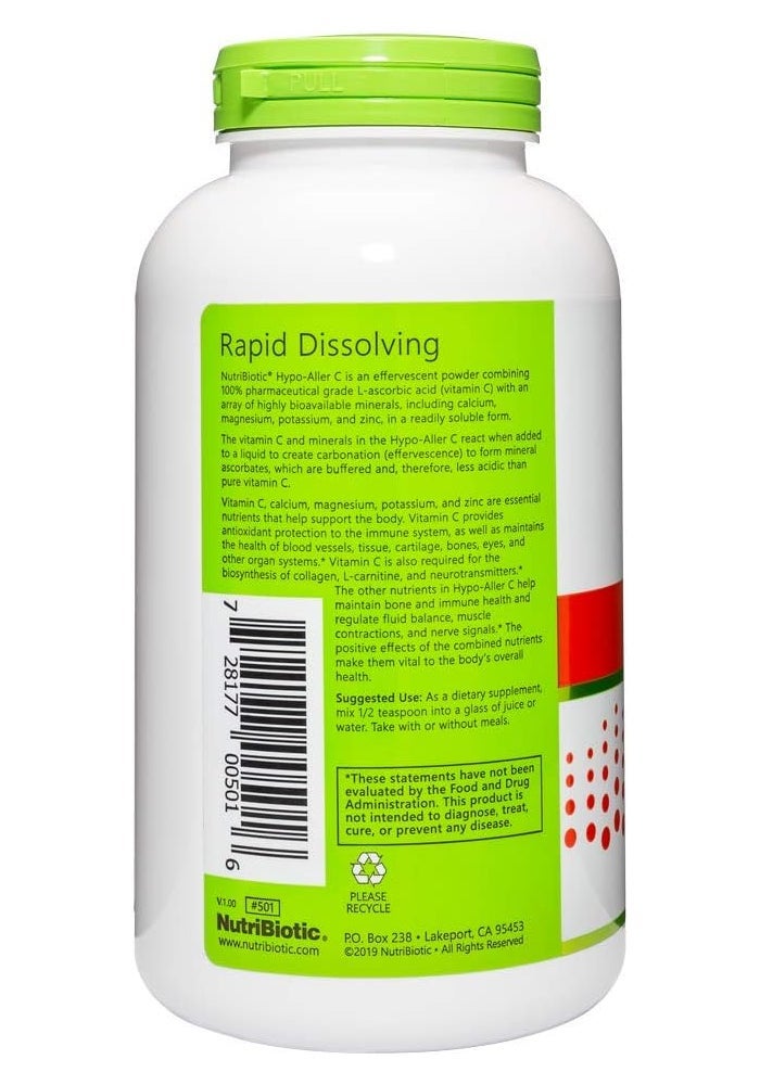NutriBiotic Hypo Aller C Effervescent Powder - Vitamin C with Calcium, Magnesium, Potassium & Zinc - 16 oz - Image 2