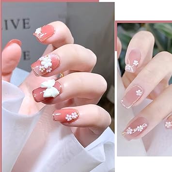 Dornail White Pink 3D Acrylic Flower Nail Charms With Pearl Golden Caviar Beads Nail Art Accessories Nail Designs for DIY Nail Decorations Nail Art Supplies - Image 3