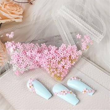 Dornail White Pink 3D Acrylic Flower Nail Charms With Pearl Golden Caviar Beads Nail Art Accessories Nail Designs for DIY Nail Decorations Nail Art Supplies - Image 4