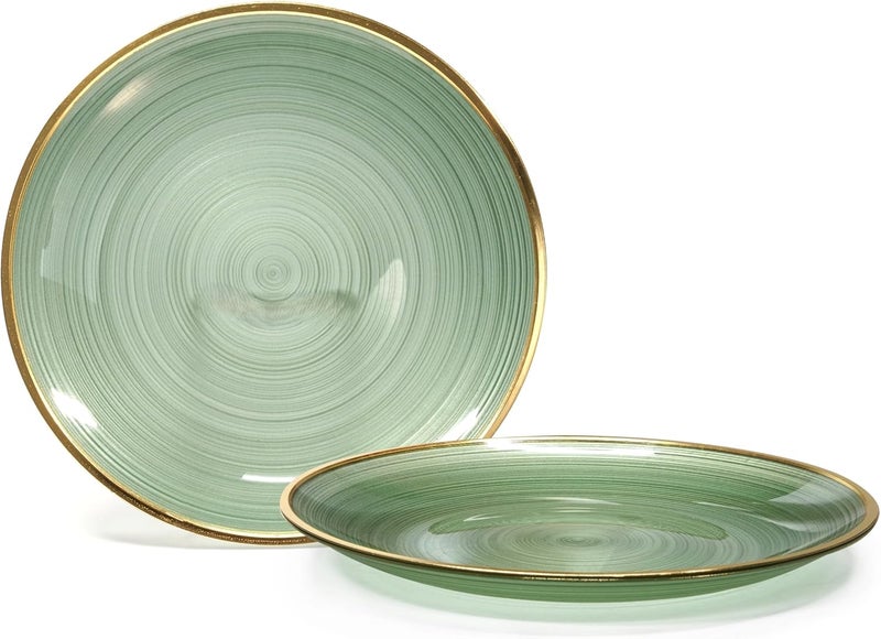 OCCASIONS FINEST PLASTIC TABLEWARE " OCCASIONS " 100 Plates Pack,(50 Guests) Premium Wedding Party Disposable Plastic Plates Set -50 x 10'' Dinner + 50 x 7'' Salad/Dessert (Belize in Green & Gold) - Image 3