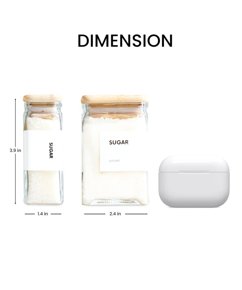 APT 1101 Glass Square Spice Jars with Labels, 4oz Glass Jars with Bamboo Lids, Spice Bottles, Seasoning Organizer, 12 Pack (White) - Image 2