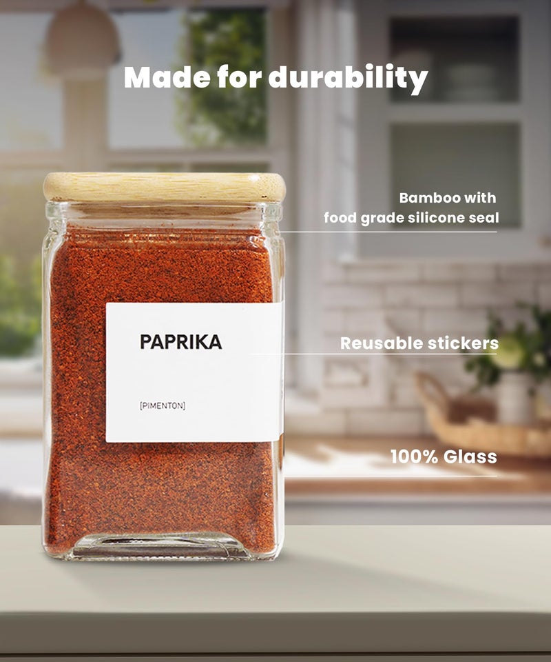 APT 1101 Glass Square Spice Jars with Labels, 4oz Glass Jars with Bamboo Lids, Spice Bottles, Seasoning Organizer, 12 Pack (White) - Image 5