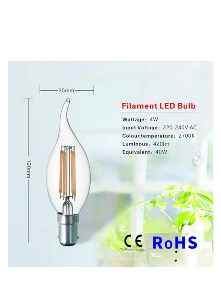 ESNCO E14 LED Bulbs Candle Vintage Filament Led Light Bulbs,CA35 Small Screw Flame No Flicker Edison Screw LED Bulbs - 4W (40W Equivalent) 420LM Warm White 2700K,Non-dimmable 6 Packs - Image 4