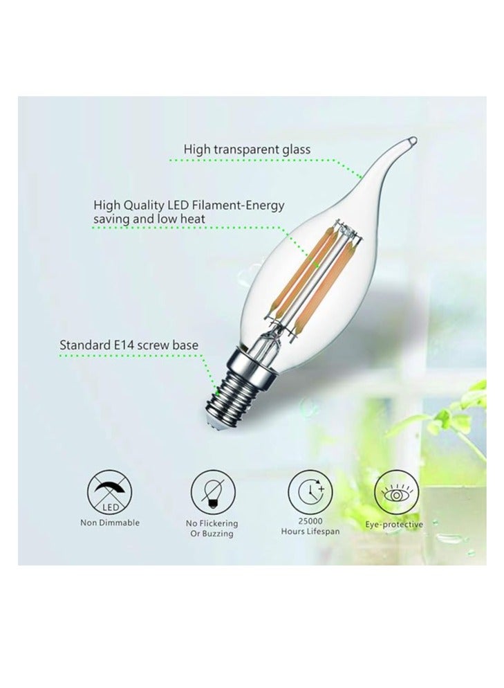 ESNCO E14 LED Bulbs Candle Vintage Filament Led Light Bulbs,CA35 Small Screw Flame No Flicker Edison Screw LED Bulbs - 4W (40W Equivalent) 420LM Warm White 2700K,Non-dimmable 6 Packs - Image 3