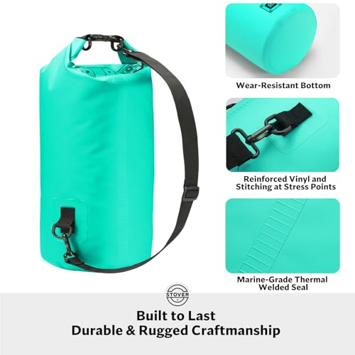 STOVER 5/10/25/30/40/55L Waterproof Dry Bag, Small Lightweight Roll Top Dry Bag Backpack w/Waterproof Phone Case, Kayaking, Travel, Hiking, Fishing, Tubing, Camping, the Beach, Men/Women (Teal) - Image 3