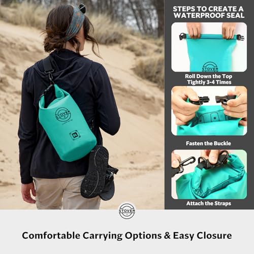 STOVER 5/10/25/30/40/55L Waterproof Dry Bag, Small Lightweight Roll Top Dry Bag Backpack w/Waterproof Phone Case, Kayaking, Travel, Hiking, Fishing, Tubing, Camping, the Beach, Men/Women (Teal) - Image 4