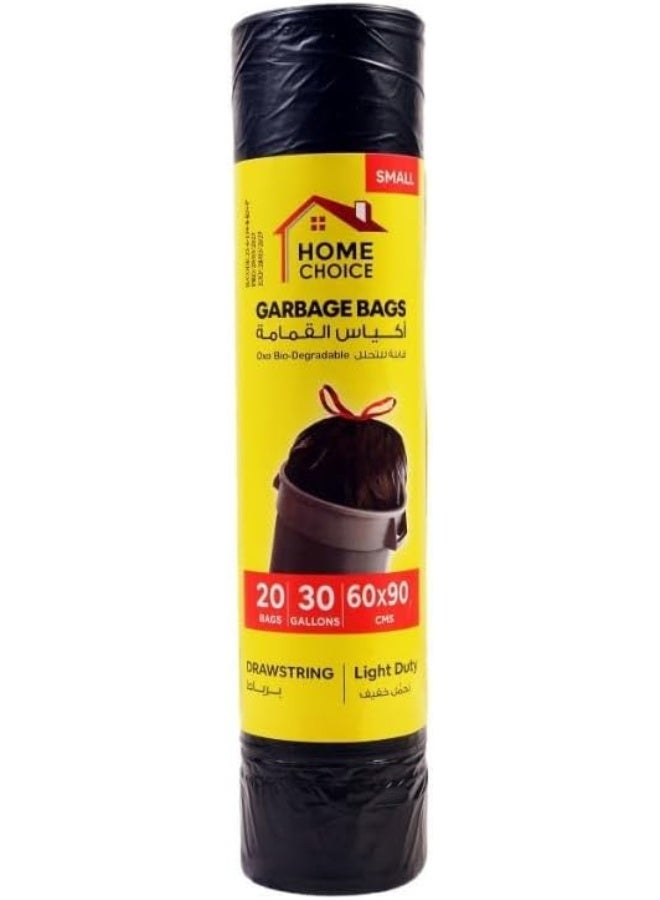 HOME CHOICE 30 Gallons, Pack of 20-Pieces, Size 60*90 cm, Drawstring Garbage Bags Rolls, Bio-Degradable, Bin Liners with Ribbon Neck Tie, Trash Bags  - Image 1