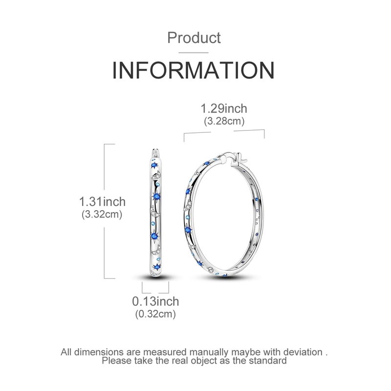 Hapour Sterling Silver Cubic Zirconia Hoop Earrings for Women Teen, Hypoallergenic Rhinestone Earrings Sparkly Crystal Moon Star Hoops - Image 4
