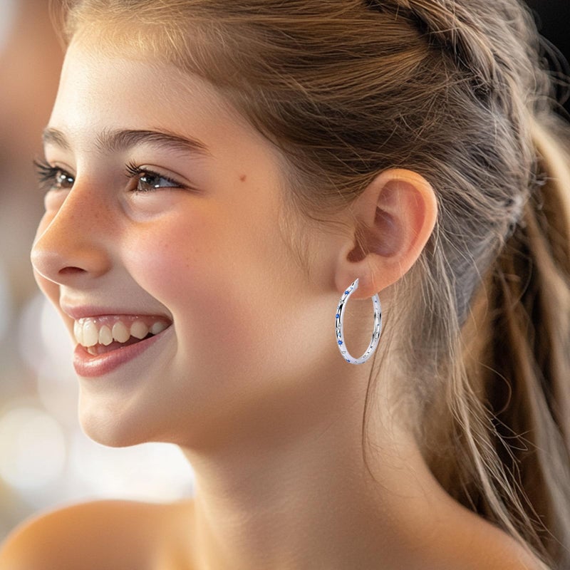 Hapour Sterling Silver Cubic Zirconia Hoop Earrings for Women Teen, Hypoallergenic Rhinestone Earrings Sparkly Crystal Moon Star Hoops - Image 5