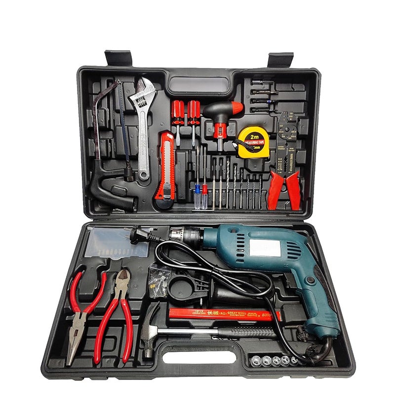 Shopper52 13mm 750 Watt Heavy Duty Powerful Electric Drill Machine Tool Kit for Home or Office with Reversible Function and 101 Accessories with Tool Box DRLTOOLSETN1 - Image 1