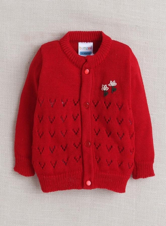 BUMZEE Red Baby Boys Full Sleeves Woolen Sweater with Cap & Socks Age - 0-3 Months (Peb10068B-red) - Image 2